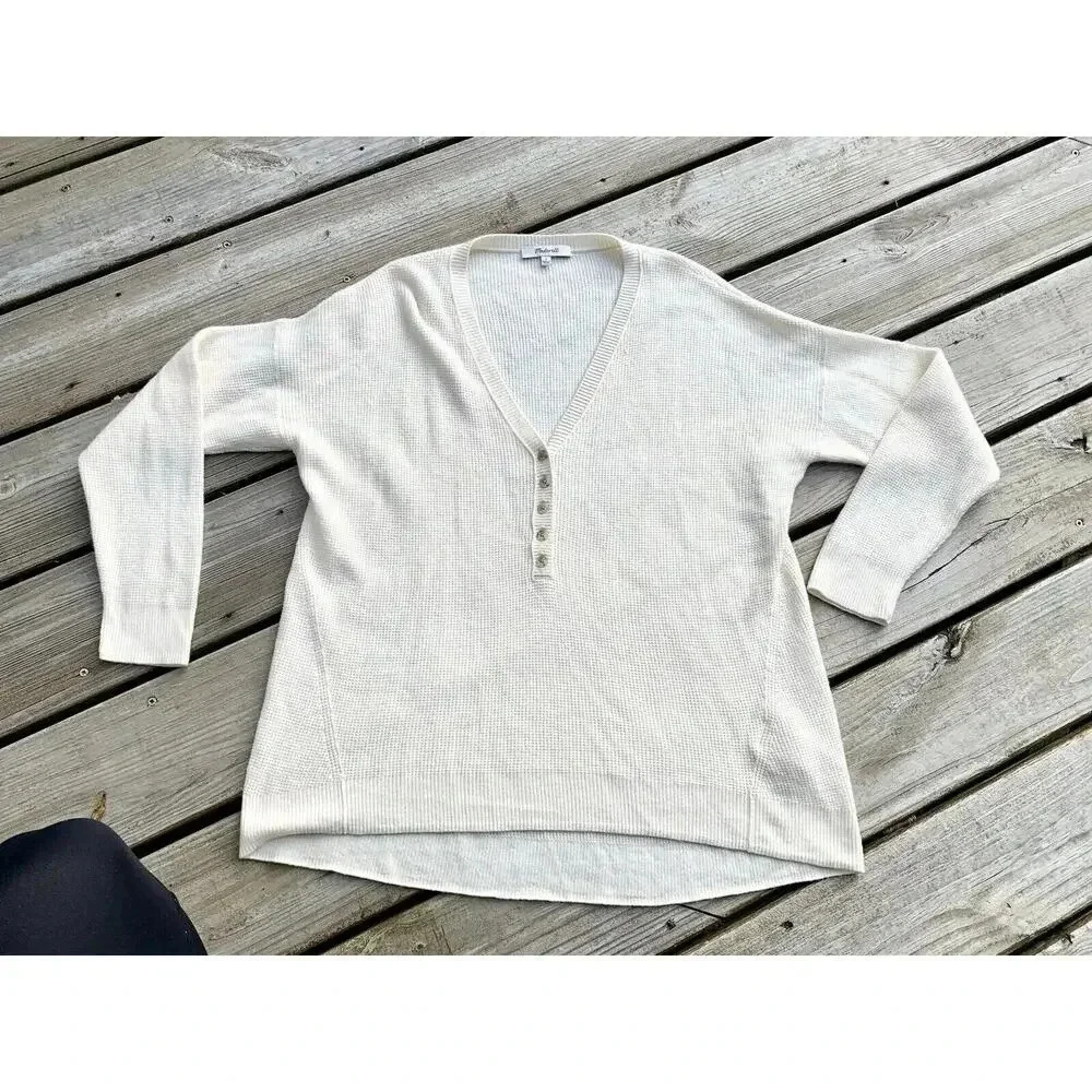 Madewell Asherton Waffle Henley Sweater-Ivory-Size Small NC737 Oversized NWOT - Picture 1 of 6